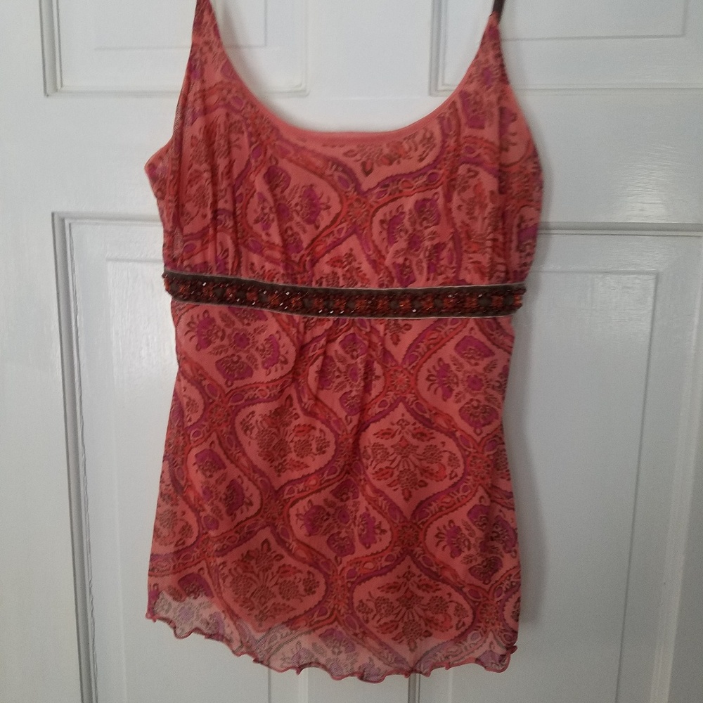 Adorable coral and brown beaded tank